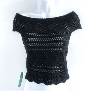 United Colors of Benetton Vintage 90’s Y2K Black Wool Crochet Spring Boho Top